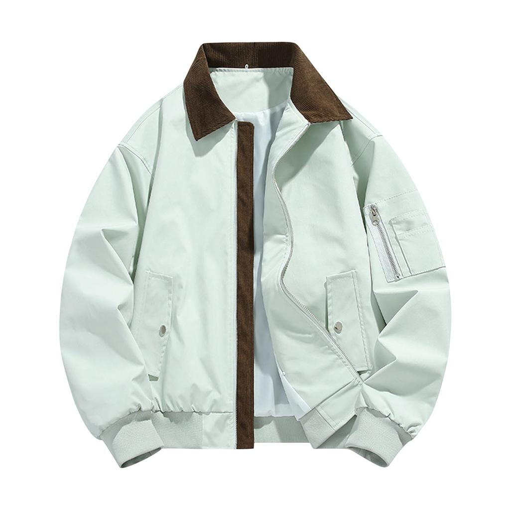 New Men's Lapel Jacket, Solid Color Casual Sports Coat, Full Zipper Lightweight Outdoor Workwear Top