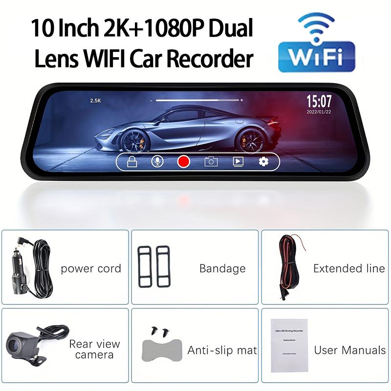 Rearview Mirror Dash Cam for Cars 10inch 2K HD WIFI Touch Screens Car DVR Stream Media Car Recorder Dual Lens Car Assecories
