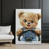 Smiling Teddy Bear Behind The Steering Wheel Smiling Teddy Bear Behind The Steering Wheel, 30X40 Cm, Dark Brown Wooden Frame, 230 Gsm Matte Paper