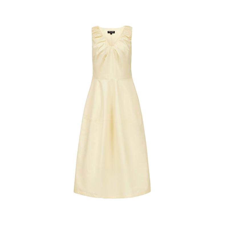 VEROMODA V-Neck Pleated Cotton A-Line Midi Dress