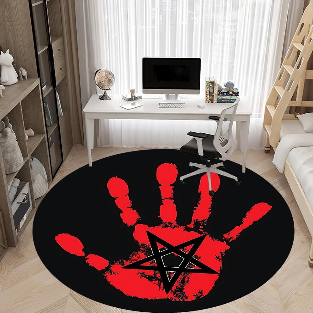 1pc Blood Handprint Office Round Area Rug, Under Office Chairs Bedroom Living Room Home Decor, Room Deco, Available in Various Sizes