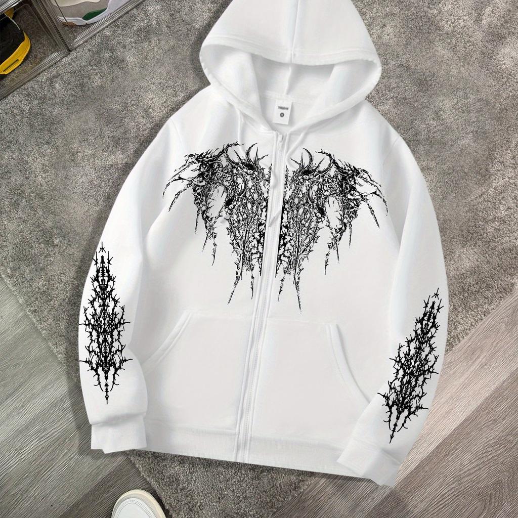 Sweatshirt à capuche zippé décontracté pour homme et femme, imprimé gothique sombre, veste zippée, haut style rue rétro décontracté, nouveauté automne et hiver