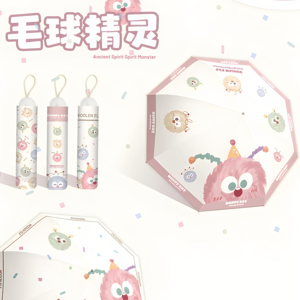 Creative cartoon cute three-fold eversion umbrella dual-purpose umbrella sun protection parasol UV protection umbrella