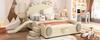 Polsterbett Kinderbett 140x200cm Cartoon Bett LED-Farbwechsellicht Rutsche Leiter Erwachsene Jugend PU-Material Ohne Matratze Beige