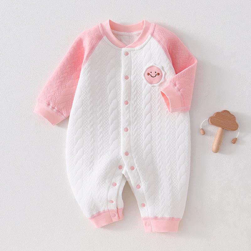 Three-Layer Quilted Baby Romper: Thickened Autumn/Winter Crawling Suit for Newborns, Boys, and Girls.