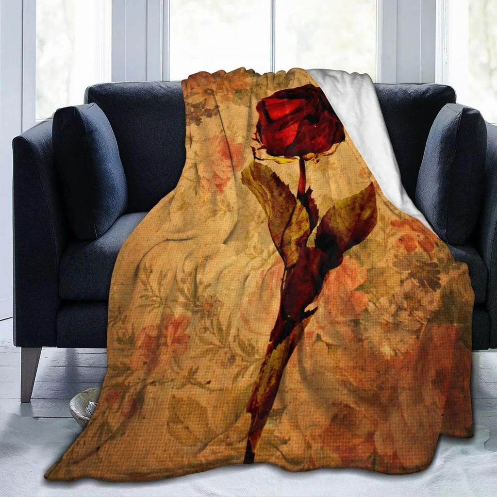 Pink Rose Flowers Printed Blanket for Sofa Bed Travel Camping Living Room Office Conditioning Blanket for All Seasons Gifts