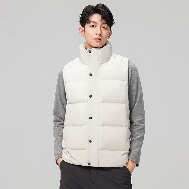 Men's 2026 Winter Stand Collar White Duck Down Vest - Casual, Warm, and Trendy Sleeveless Outerwear.