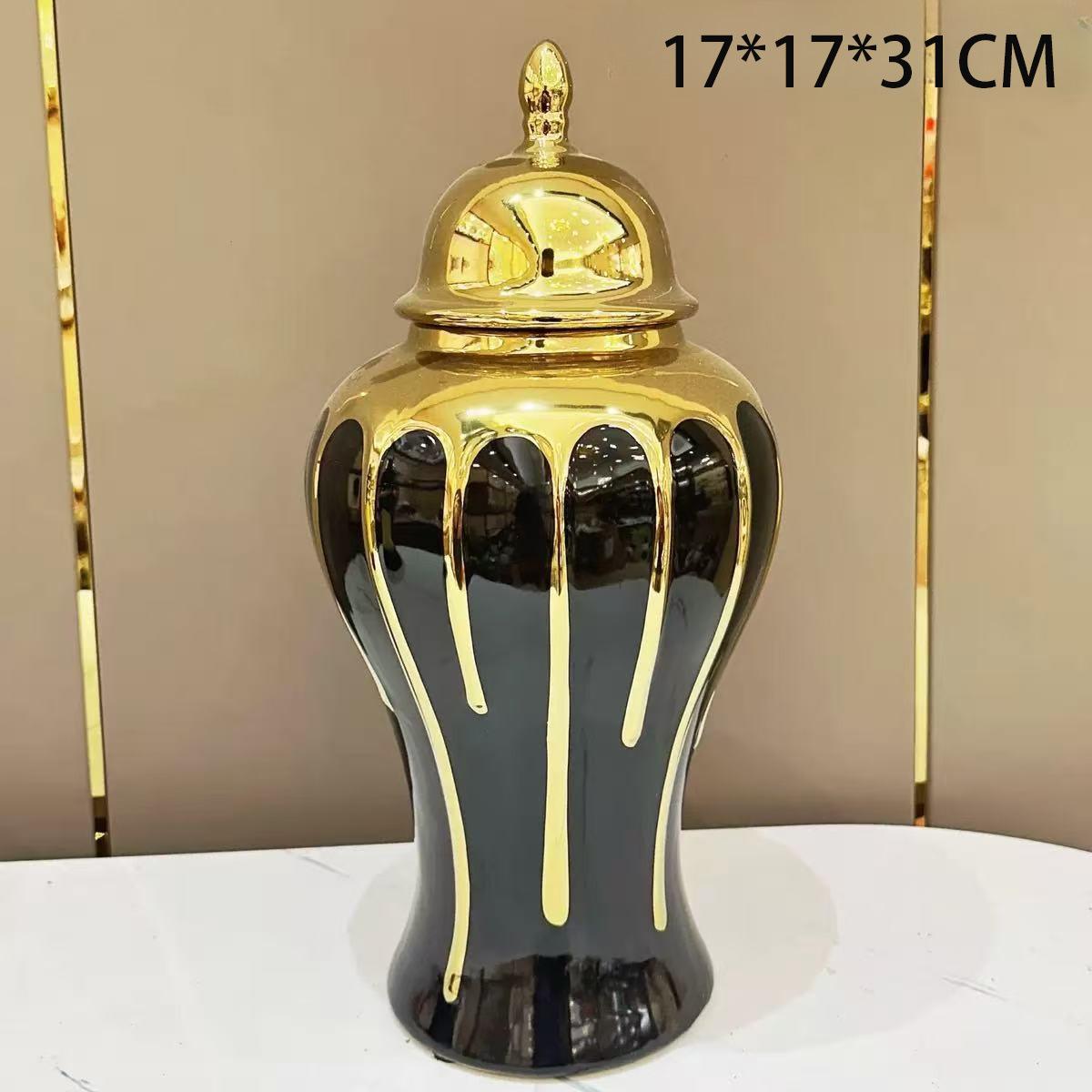 

European Gilded Ceramic Flower Vase Decorative Ornament Exquisite Luxury Electroplated Ceramic Floral Vase Flower Arrangement