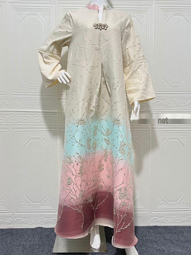 Dubai Arabian Fashion: High-End Embroidered Gradient Jacquard Long Robe