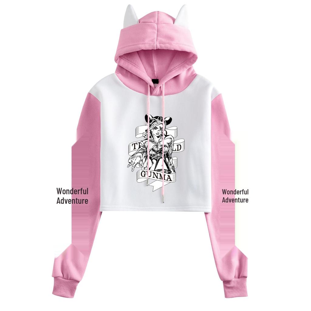 JOJO's Bizarre Adventure Cat Ear Color Block Hoodie - Women’s Anime Loose Jacket for Spring/Autumn