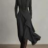 Women Clothing Fall Solid Color Long Sleeve Turtle Neck Maxi Dress