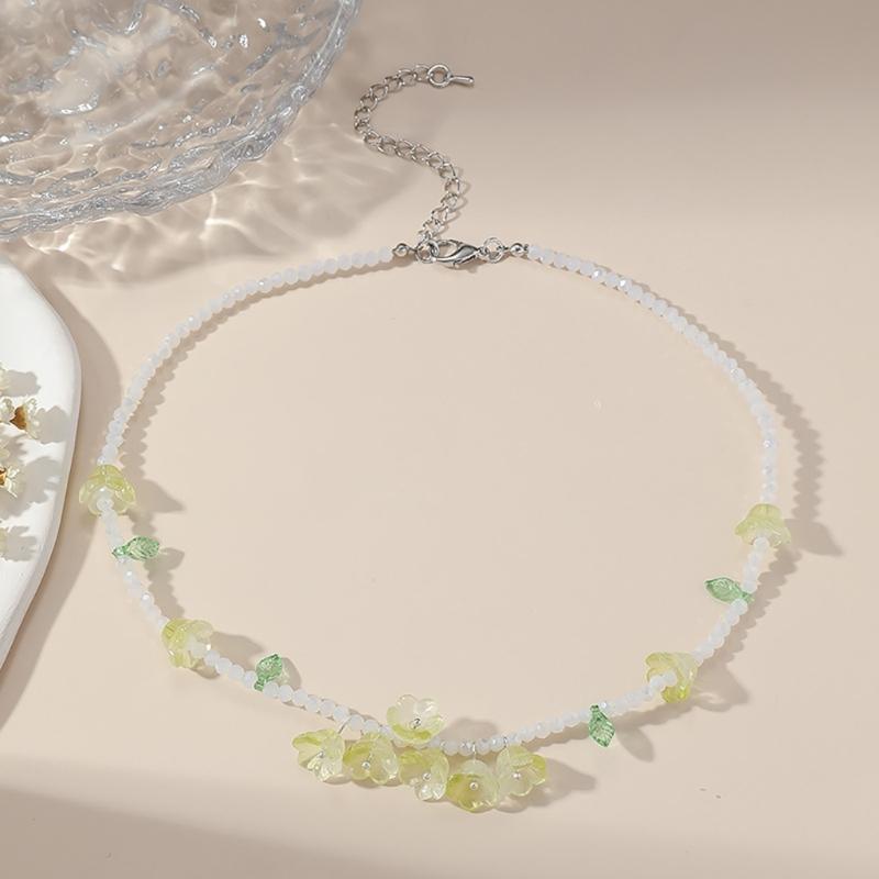 Trendy Resin Necklace Purple/Yellow Floral Leaf  Pendant Neckchains for Wedding Bridal Jewelry Unique Shape Ornaments