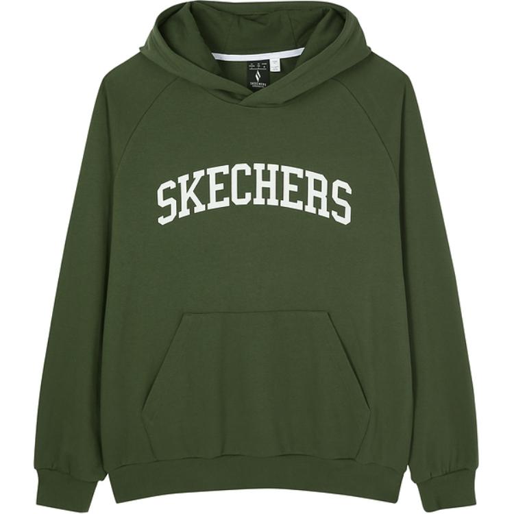 Skechers Sport Lifestyle Series Letter Print Hooded Knit Pullover Sweatshirt Men sweatshirt Rifle-Green L124M035-00RU M