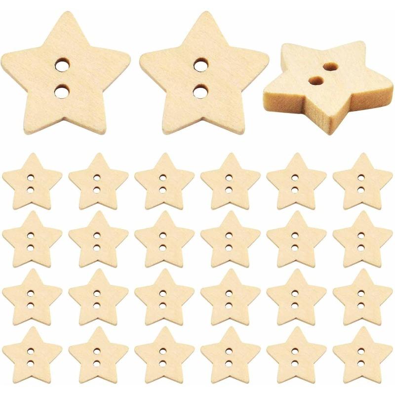 100pcs Wooden Star Buttons with 2 Holes Rustic Sewing Buttons Lovely Mini Wood Button for Costume Design Clothes Scrapbooking