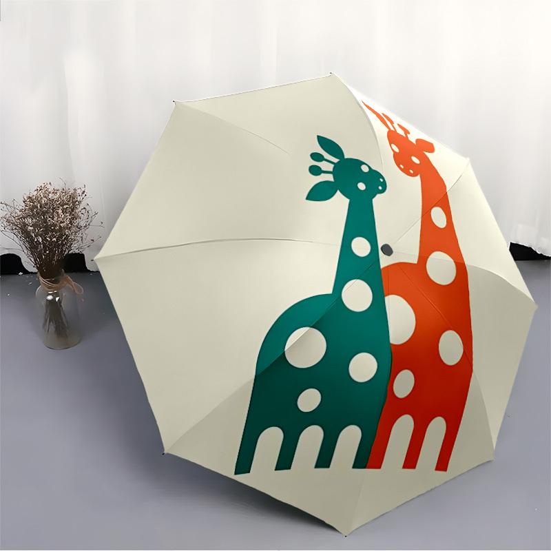 1pc Giraffes Automatic Folding Umbrella Portable Collapsible 8-Rib Umbrella for All Seasons, Casual Outdoor Accessory, B13
