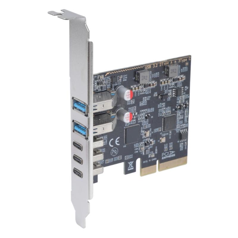 Highly Speed USB3.2 Gen 2 PCIE 4X 5 Port Adapter Card with Type A &Type C Interfaces for Widely Use PCIe Converters