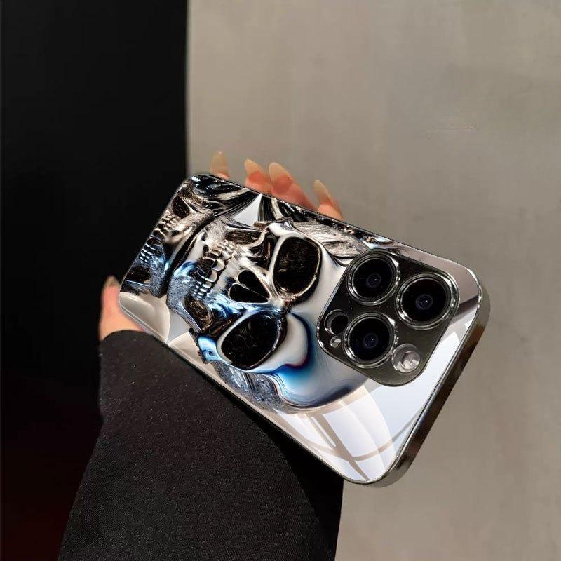 Cool Skeleton Pattern Electroplate Silver Phone Case For Samsung Galaxy S23 S24 S25 S26 Ultra Plus FE Tempered Glass Cover