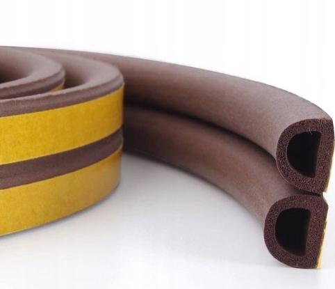 Rubber Seal for Windows and Doors, D Profile, 2x3 M, Brown