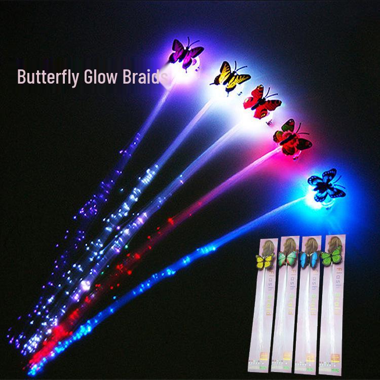 Colorful LED Flashing Fiber Optic Butterfly Hair Braids 