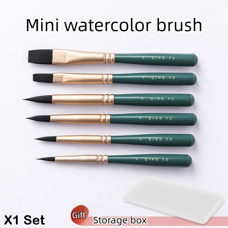 

6 PCS Mini Short Handle Watercolor Brushes Nylon Paint Brushes for Acrylic Coloring Oil Painting Art School Supplies Stationery зелёный