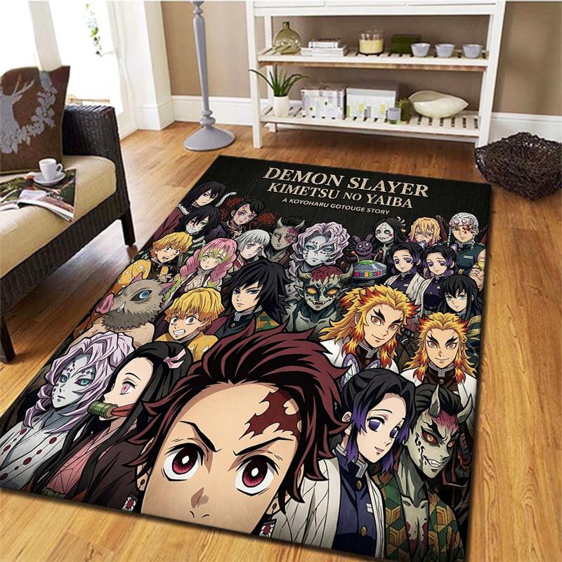 Demon Slayer Kimetsu No Yaiba Teppich für Wohnzimmer Schlafzimmer Zuhause Sofa Dekoration Kinder Spielen Rutschfeste Bodenmatte