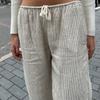 Women's Stripe Print Pants Drawstring Low Rise Straight Leg Trousers Sleep Bottoms