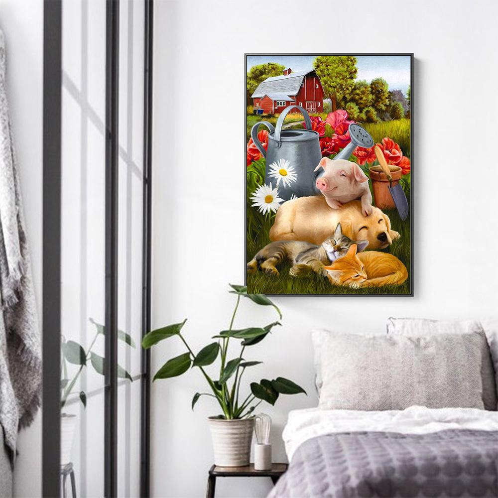 Huacan Diamond Painting Cross Stitch Pig 5D DIY Diamond Embroidery Mosaic Rhinestones Kits Animals