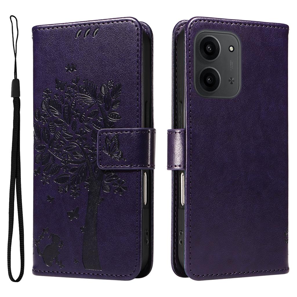 For Xiaomi Redmi 15C 4G (171mm) Phone Case with Stand Cat Tree Pattern Leather Wallet Mobile Cover