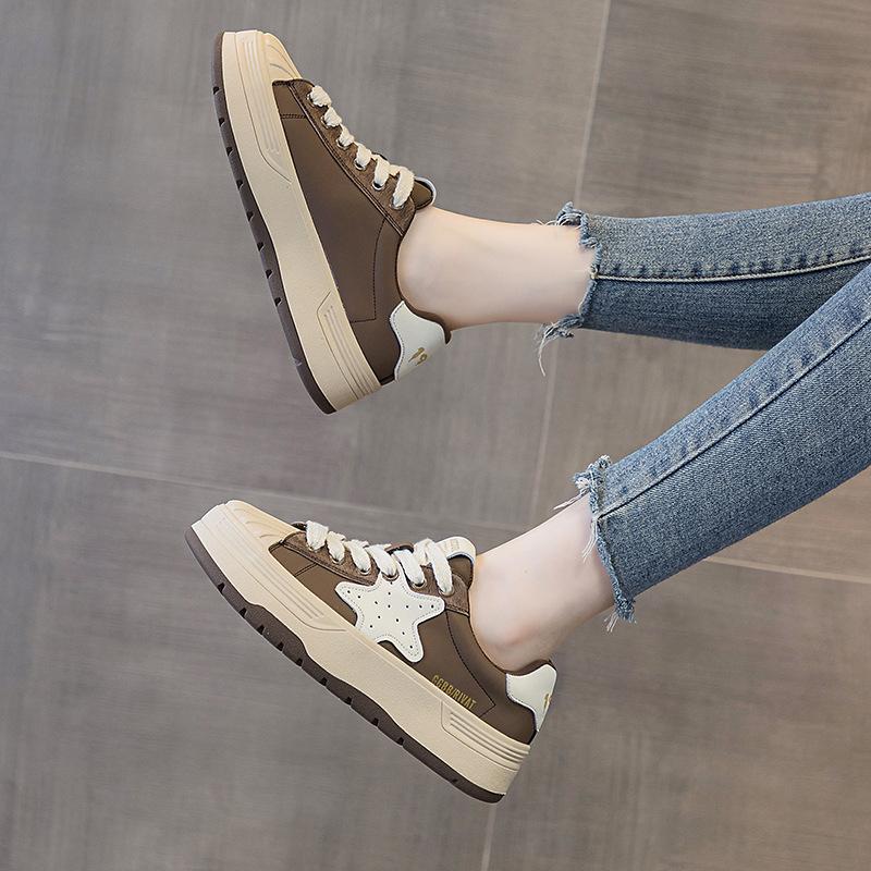 Leather Platform Biscuit Shoes Shell Head White Shoes Women's Velvet New Four-season Women's Shoes Versatile Sports and Leisure Board Shoes