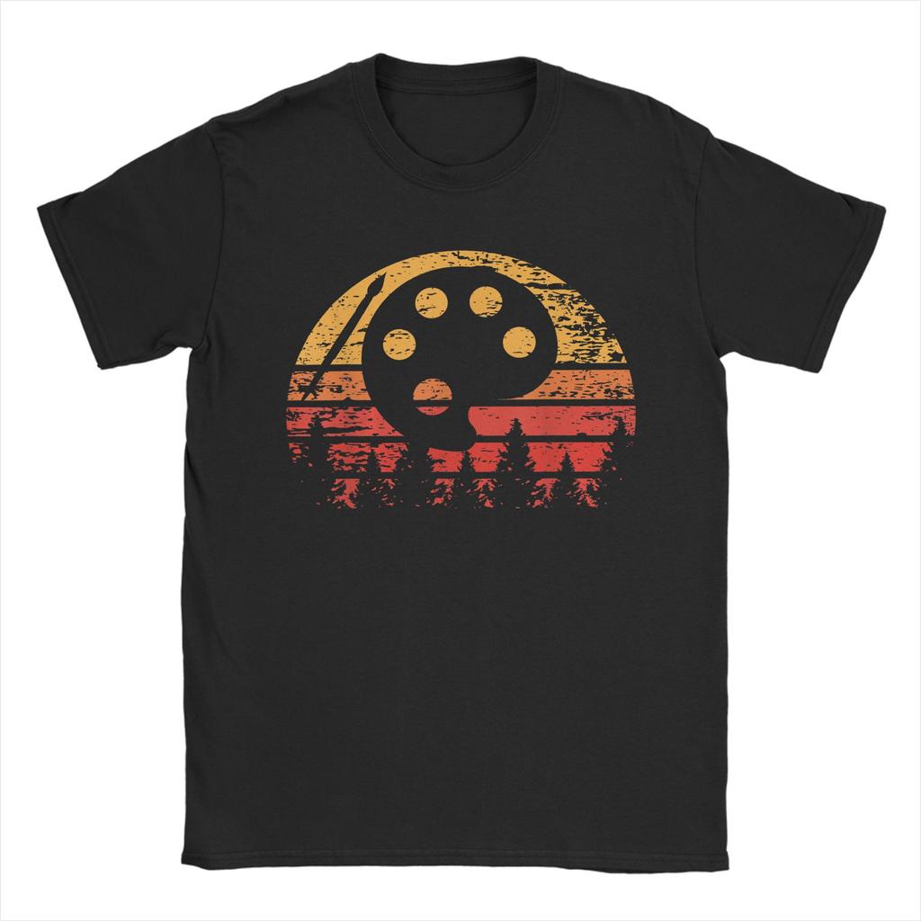 Vintage Retro Sunset Paint Palette T Shirt Men 100 Cotton Novelty TShirt Round Neck  Tees Short Sleeve Tops Gift Idea