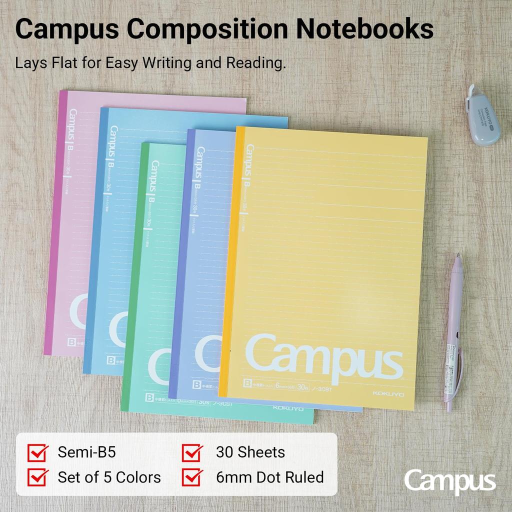 Kokuyo Campus Notebook 5-Pack B5 Dot Lines No-3CBTX5 30 Sheets