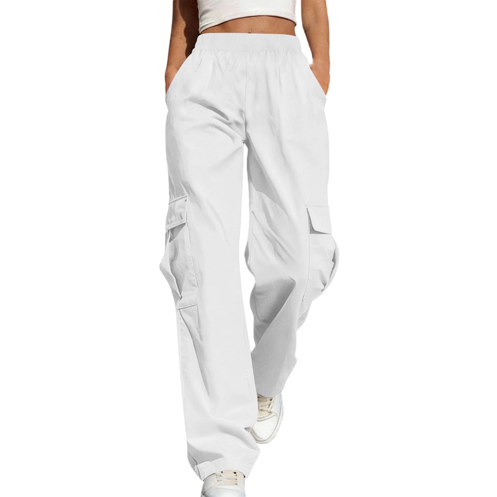

Women s Casual -Color Workwear Pants With Multiple Pockets And Wide Legs XL білий