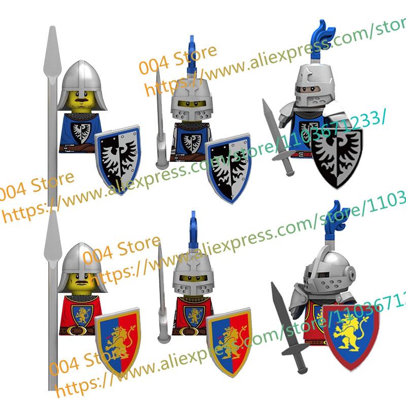 N501U-504U Medieval Castle Knight Building Blocks Figures Four Side UV Printing King Warhorse Weapons Accessories Toys Kid Gifts
