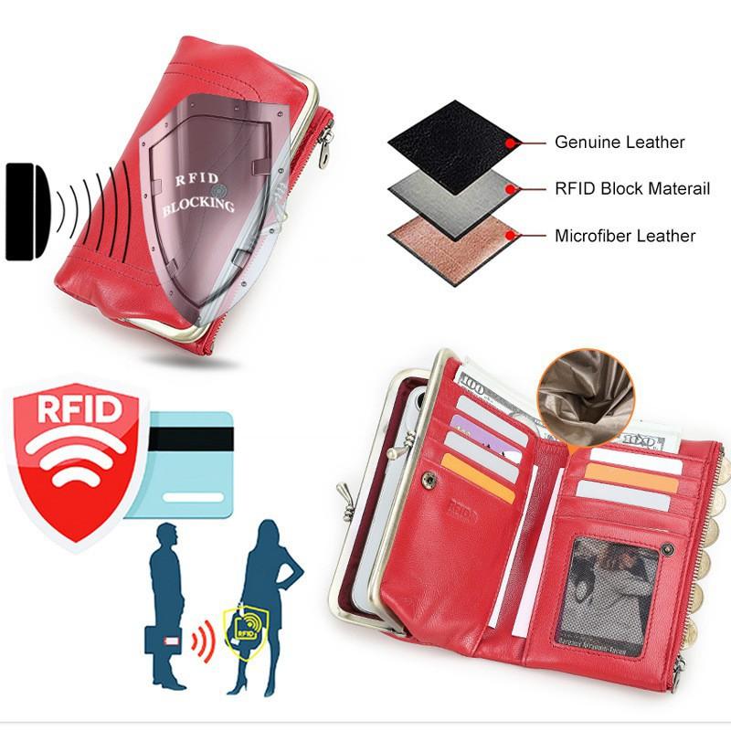 Portofel de Damă la Modă cu Balama de Fier, Anti-furt RFID, Periat, Multifuncțional, Capacitate Mare, Geantă de Mână din Piele