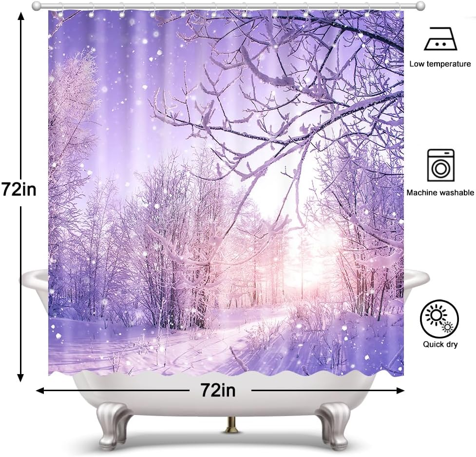 Winter Snowing Landscape Shower Curtain Christmas Winter Wonderland Snowflake Home Bathroom Decorations Snowy Forest Bathtub