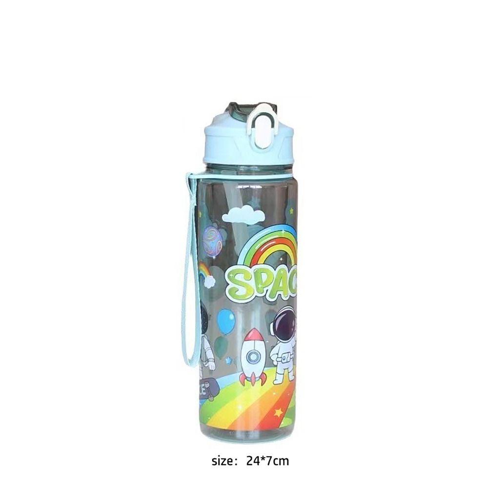 800ml Sport Drink Bottle Leakproof Astronaut Cartoon Printed Drinking Cup Transparent Tea Coffee Cup for Outdoor Sports