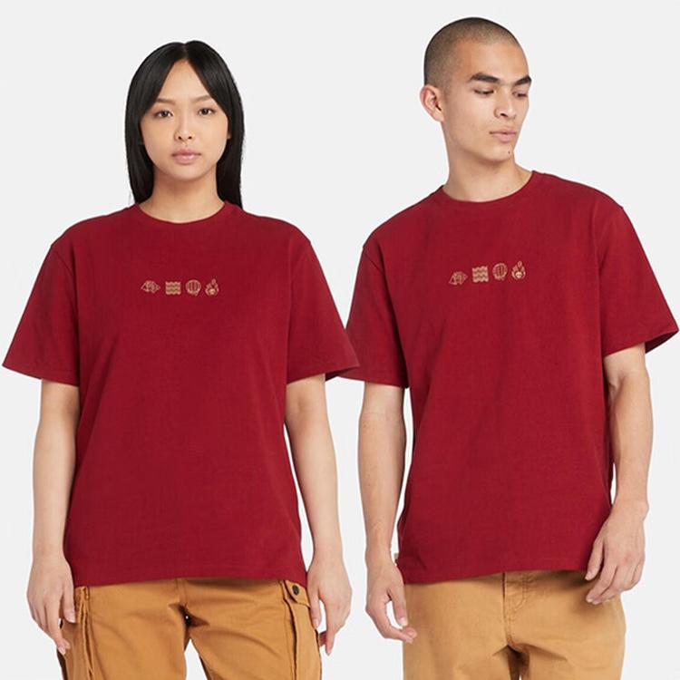 Timberland Pattern Printed Crew Neck Short Sleeve T-Shirt Unisex Tops Bicycle-Red A5TCQ-620