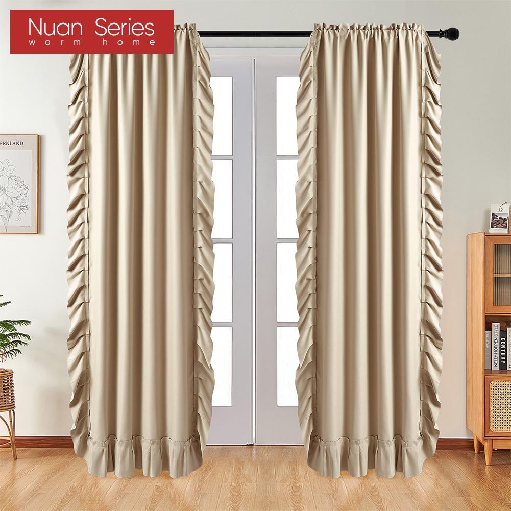 1 Stück, Nuan-Serie, 70–80 % Verdunkelung, einfarbige Verdunkelungsvorhänge mit gerüschtem Rand für die Heimdekoration im Wohnzimmer, Schlafzimmer