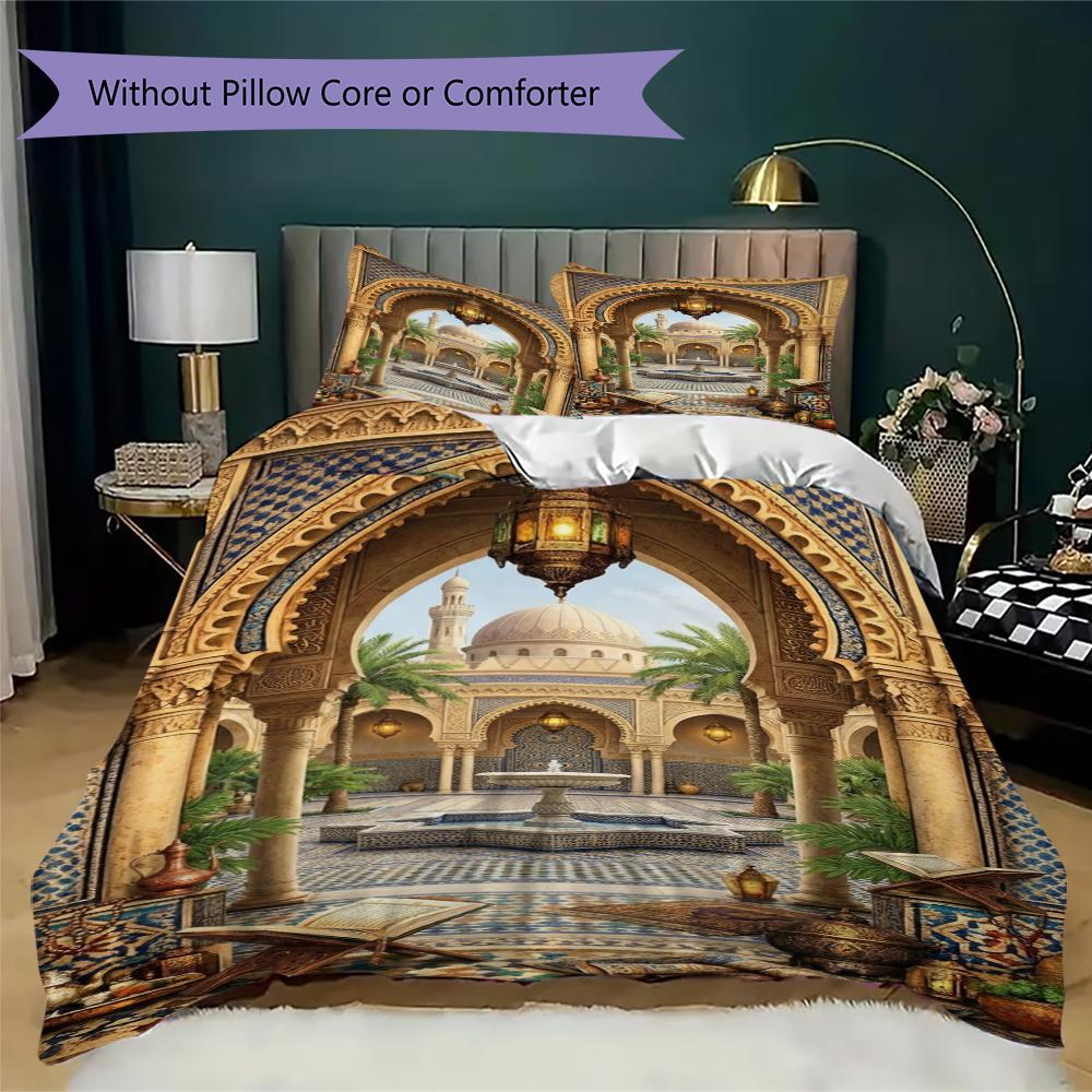 Muslim Pattern Bedding Uilt Set Uilt Cover Pillowcase Home Decoration Birthday Gift (1 * Duvet Cover + 2 * Pillowcase  Without Core)132