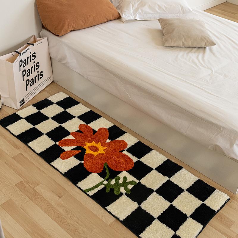 Modern Ins Checkerboard Cashmere Rug Comfortable Soft Cooling Bedroom Bed Blanket Bay Window Blanket Cloakroom Carpet