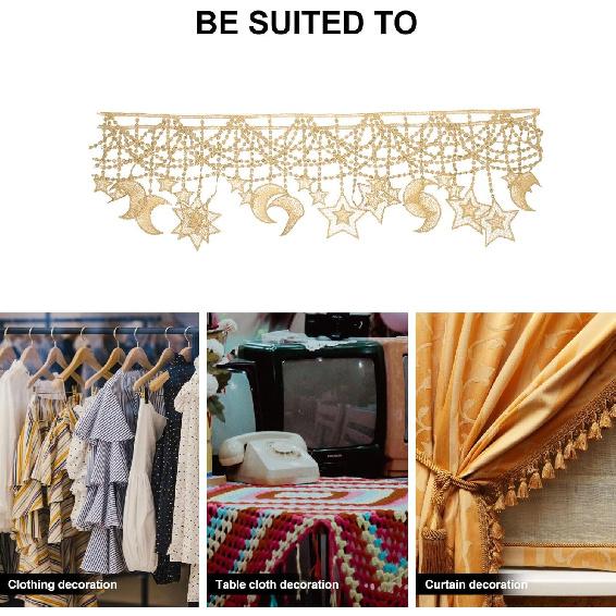 VICASKY Gold Embroidered Lace Trim Ribbon Star Moon Iron Sewing Applique Fabric Patch Stickers Metaillic Venice Lace Trim Clothing Accessories