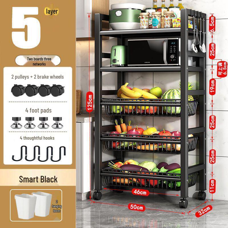 Multi-Layer Kitchen Storage Rack with Wheels for Microwave and Vegetables
