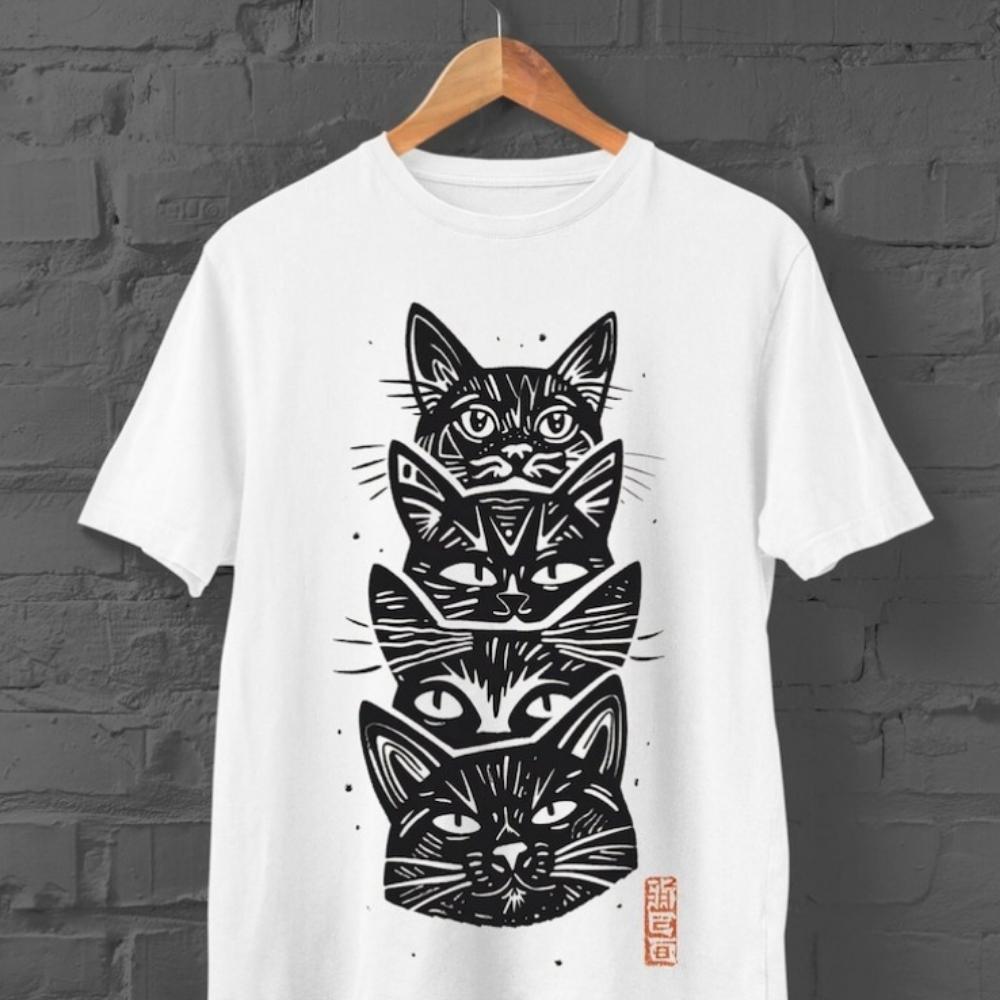 Japanese Cat Tshirt Harajuku Streetwear Y2K Kawaii Anime Cat Top Cotton Short Sleeve Tee Kanj