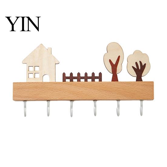 Heavy Duty Key Hanger Wooden Holder, Solid Wood Organizer with 6 Hooks, Modern Kitchen Tool Wall Mounted for Entryway And Office Storage