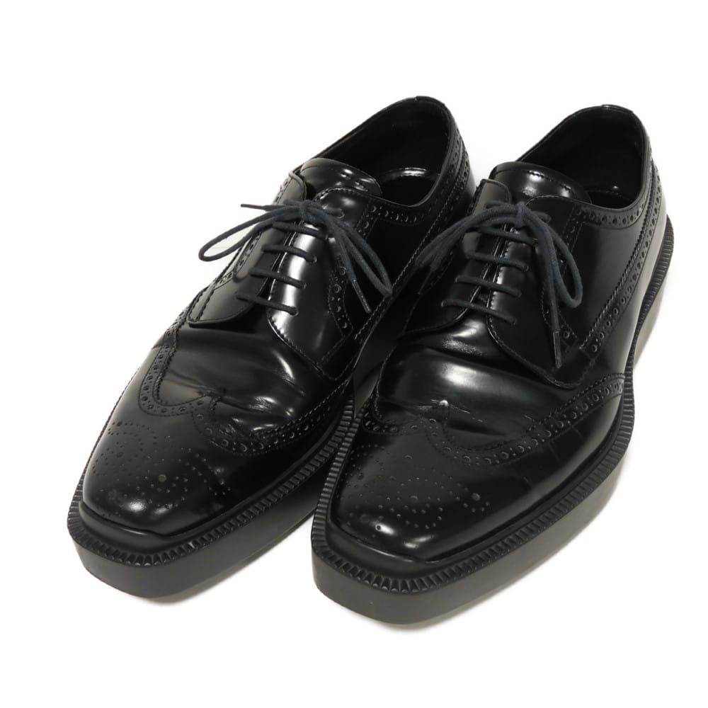 

Used 11569 Medallion Wingtip 2EE153 7902 6 1/2 Perforated Calfskin Derby Shoes, 10 Platform, Black Men s from Japan