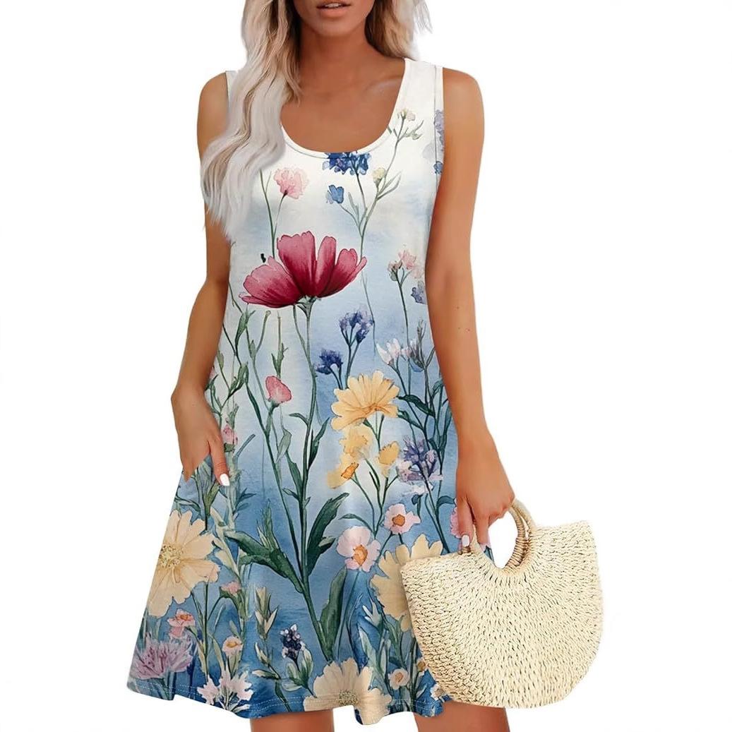 Casual Loose Fashion Women s Comfortable Crew Neck Print Casual Dresses S