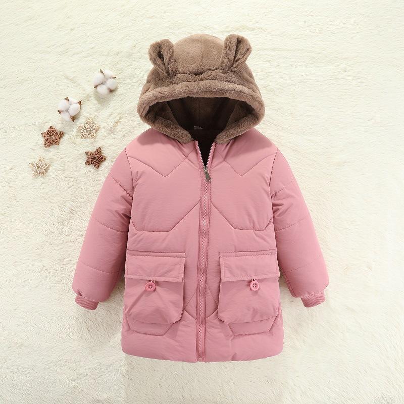 

Толстая теплая зимняя куртка для девочек, верхняя одежда с капюшоном для детей, длинная ветровка для подростков 4-12 лет 130cm розовый