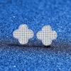 Sterling Clover Stud Earrings With Full Moissanite Zircon Minimalist Chic Jewelry Women
