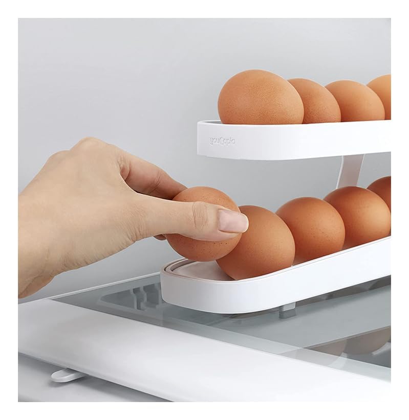 Egg Crate Holder for Refrigerators, 2-Tier Automatic Rolling Egg Crate, Egg Holder, Egg Storage Case for Refrigerators, Clean and Easy To Clean