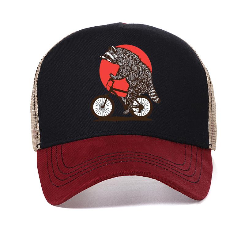 

Coolest Cartoon Raccoon Biker funny Baseball cap fashion Unisex Women Adjustable Dad hat outdoors Mesh Breathable Trucker hat Adjustable